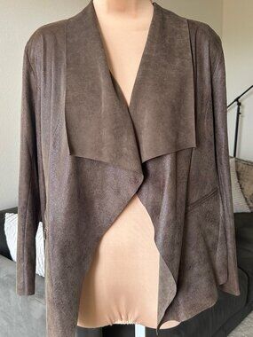 WORTHINGTON Waterfall Lapel Stretch Faux Suede/Leather Jacket EUC